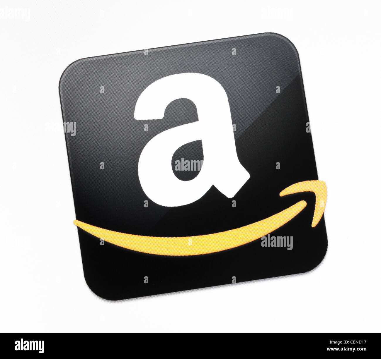 El signo de Amazon.com en la pantalla de un monitor. Foto de stock