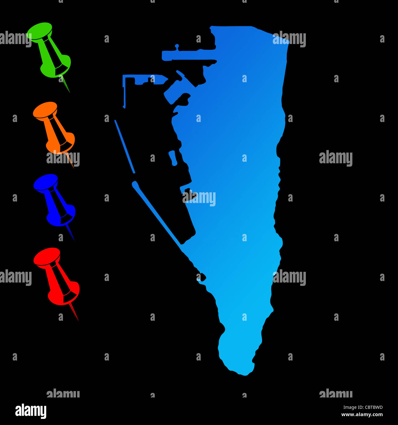 Chinchetas marcando las ubicaciones en un mapa del mundo Fotografía de  stock - Alamy