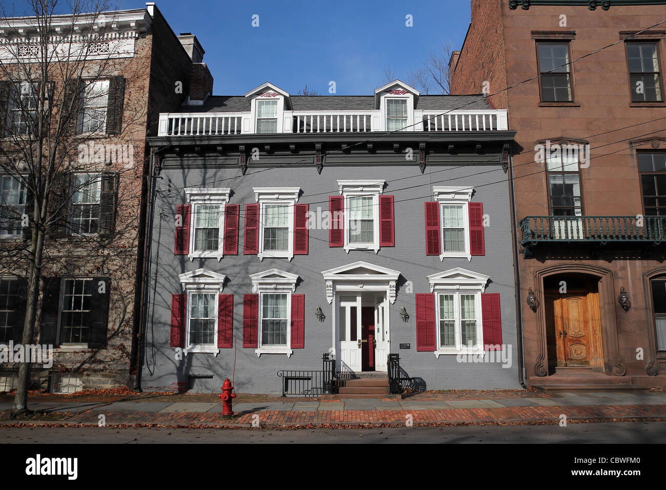Casas en la estacada, Distrito Histórico, Schenectady, Nueva York, Estados Unidos Foto de stock