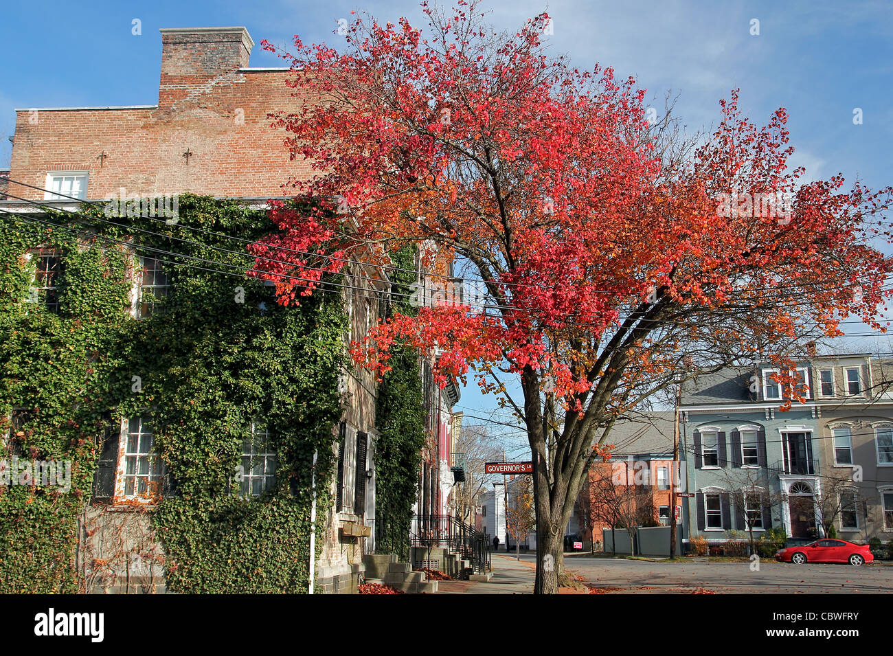 Schenectady's stockade Historic District en otoño. schenedtady, Nueva York Estados unidos. Foto de stock