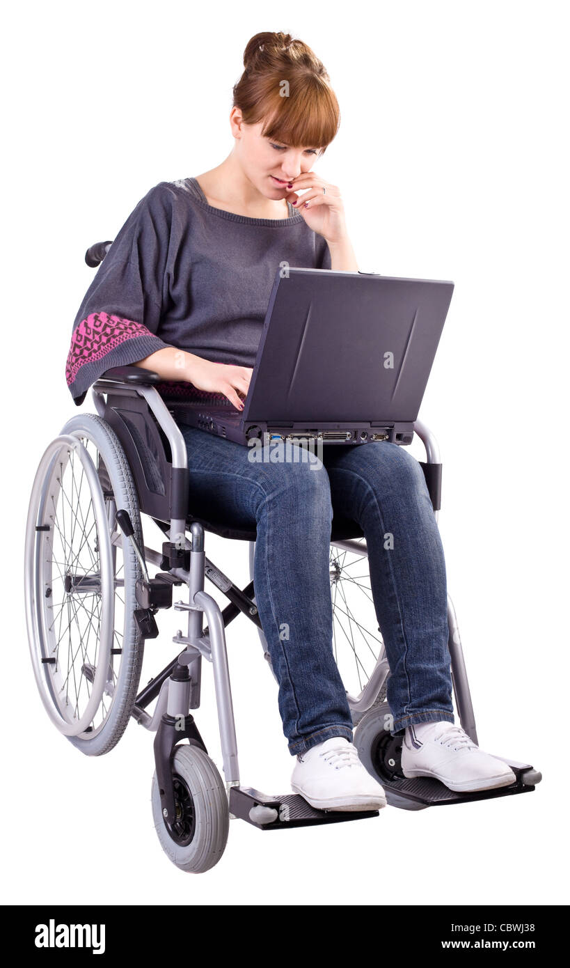 Chica inválido en silla de ruedas aislado en blanco Fotografía de stock -  Alamy