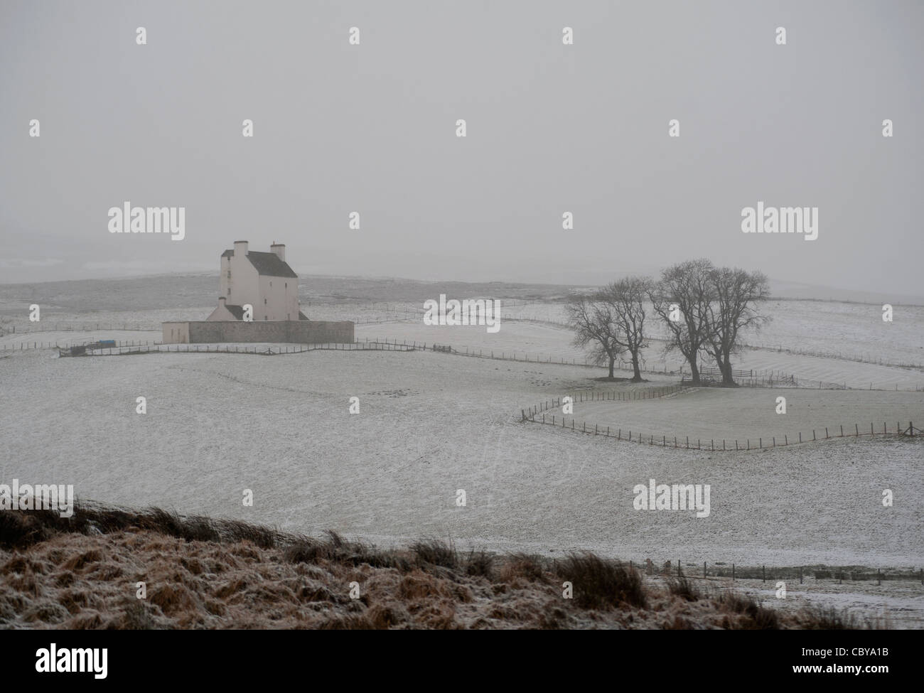 Castillo Corgraff, Strathdon, Aberdeenshire. Región Grampian. Escocia en invierno la nieve. Ocs 7832. Foto de stock