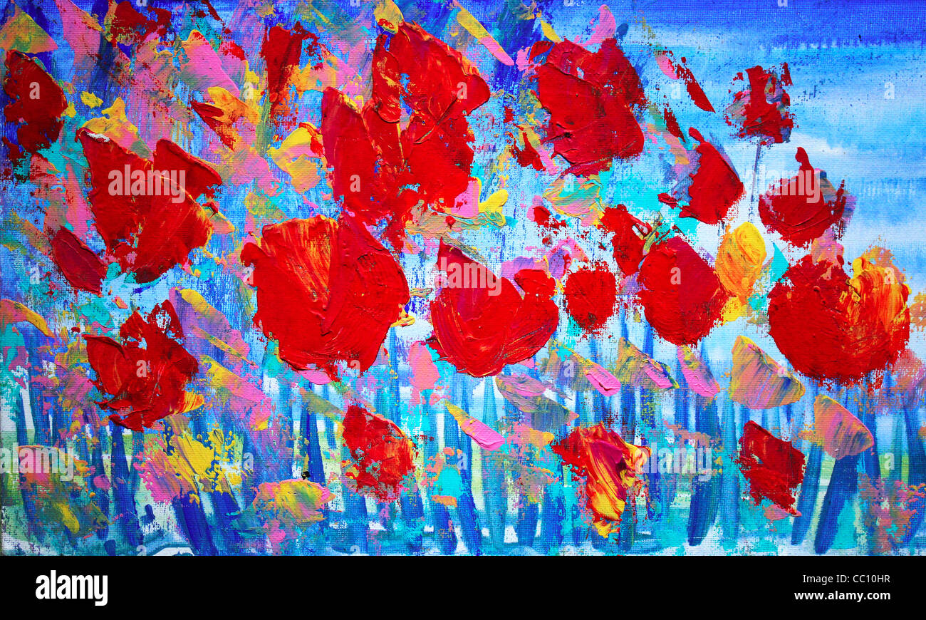 Resumen flores rojas pintura sobre lienzo con colores acrílicos.I pintar  esta imagen en 2010 Fotografía de stock - Alamy