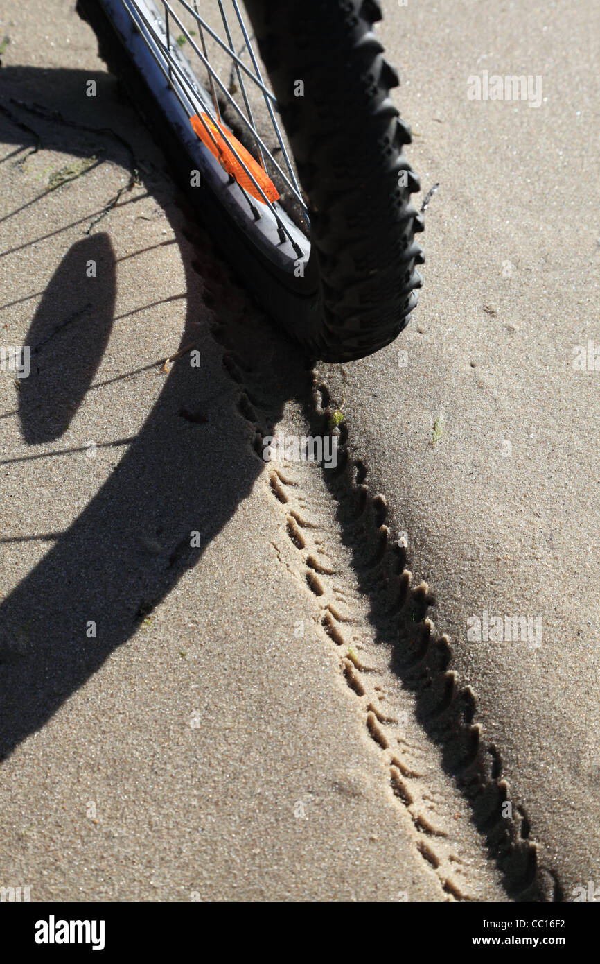 Zapata de neumáticos para bicicletas pistas de arena. Bicicleta en la  playa, el mar Fotografía de stock - Alamy