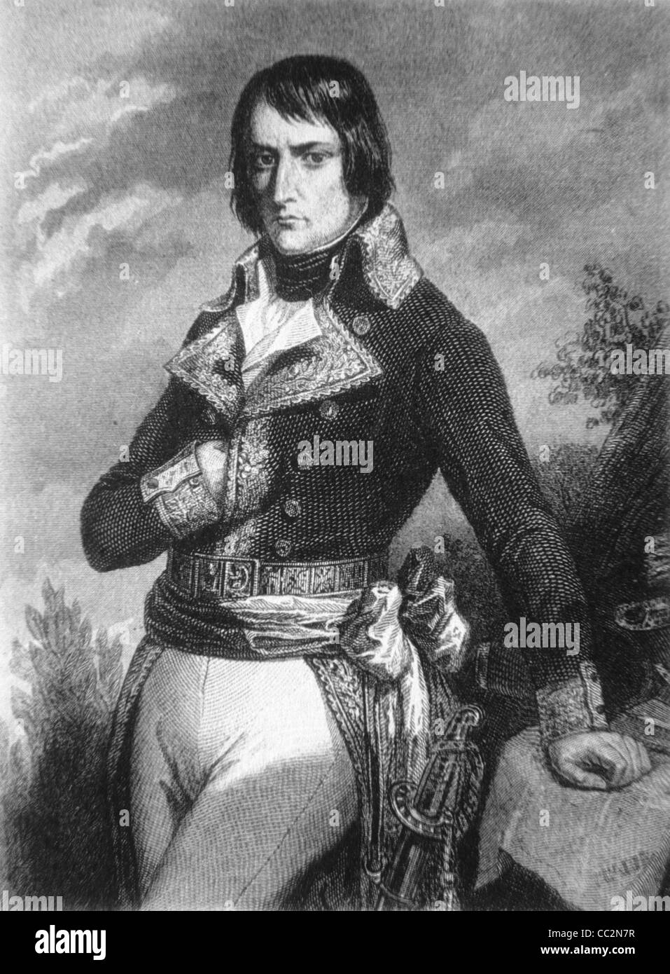 Retrato de Napoleón Bonaparte I (1769-1821) Emperador francés. Retrato de tres cuartos de longitud. Ilustración Vintage o Grabado Foto de stock