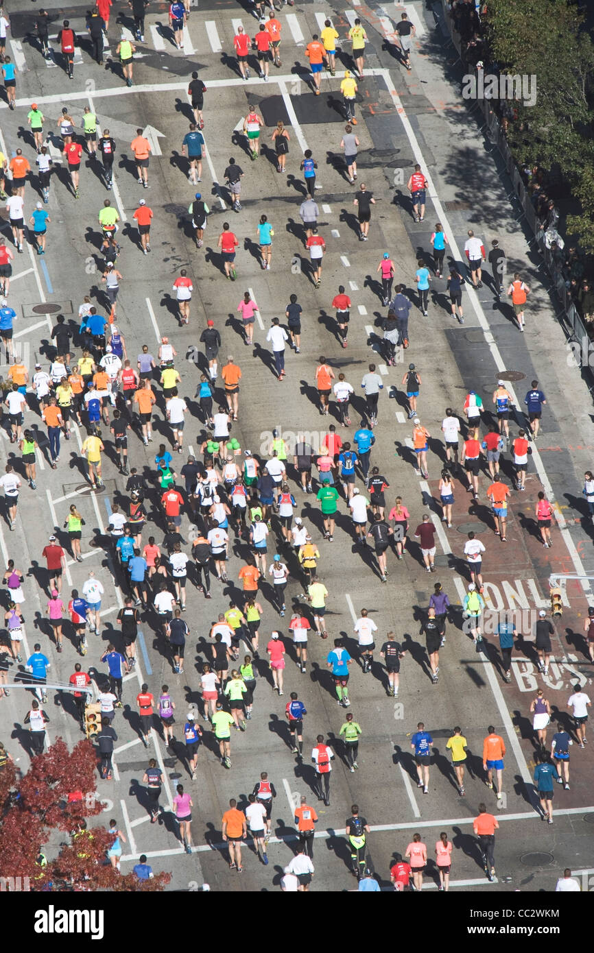 Ee.Uu., la ciudad de Nueva York, la Maratón de la ciudad de Nueva York como visto desde arriba Foto de stock