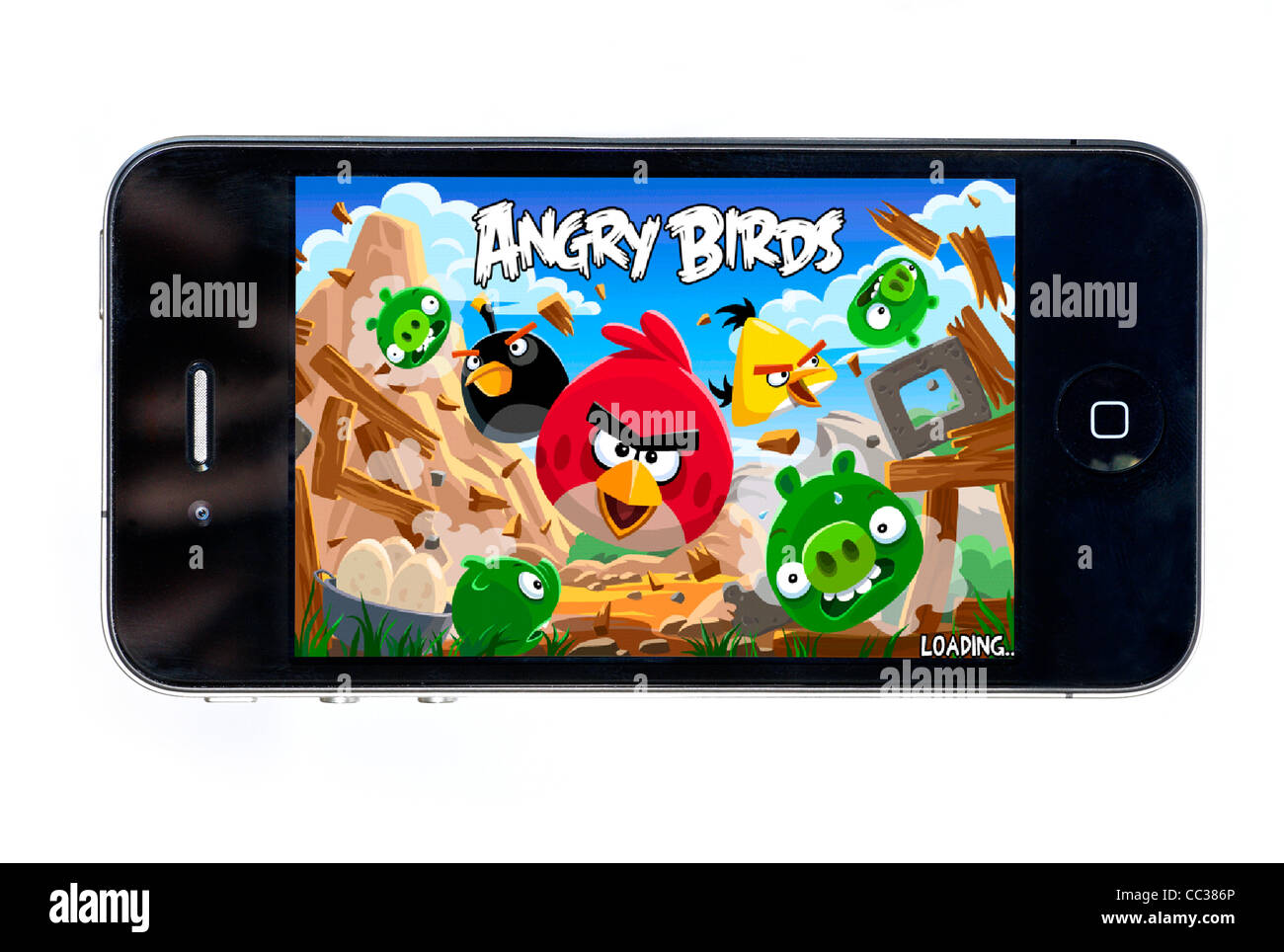 El tremendamente popular juego Angry Birds en un Apple iPhone 4 Foto de stock