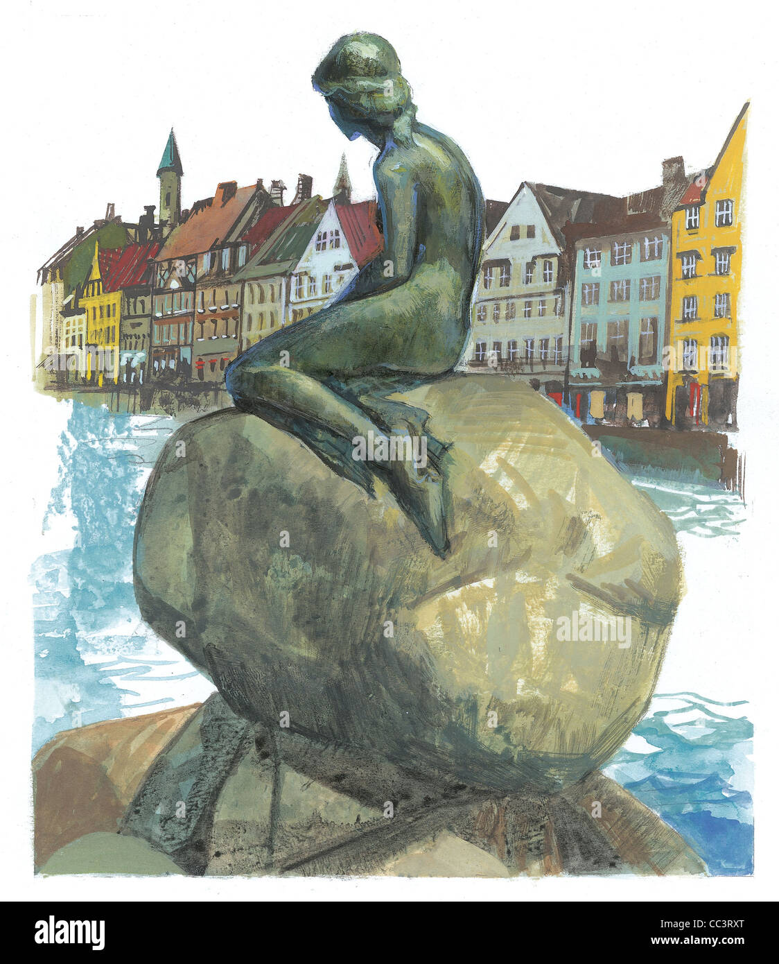 Dinamarca, Copenhague. La estatua de bronce de la Sirenita, un personaje de un cuento de Hans Christian Andersen Foto de stock