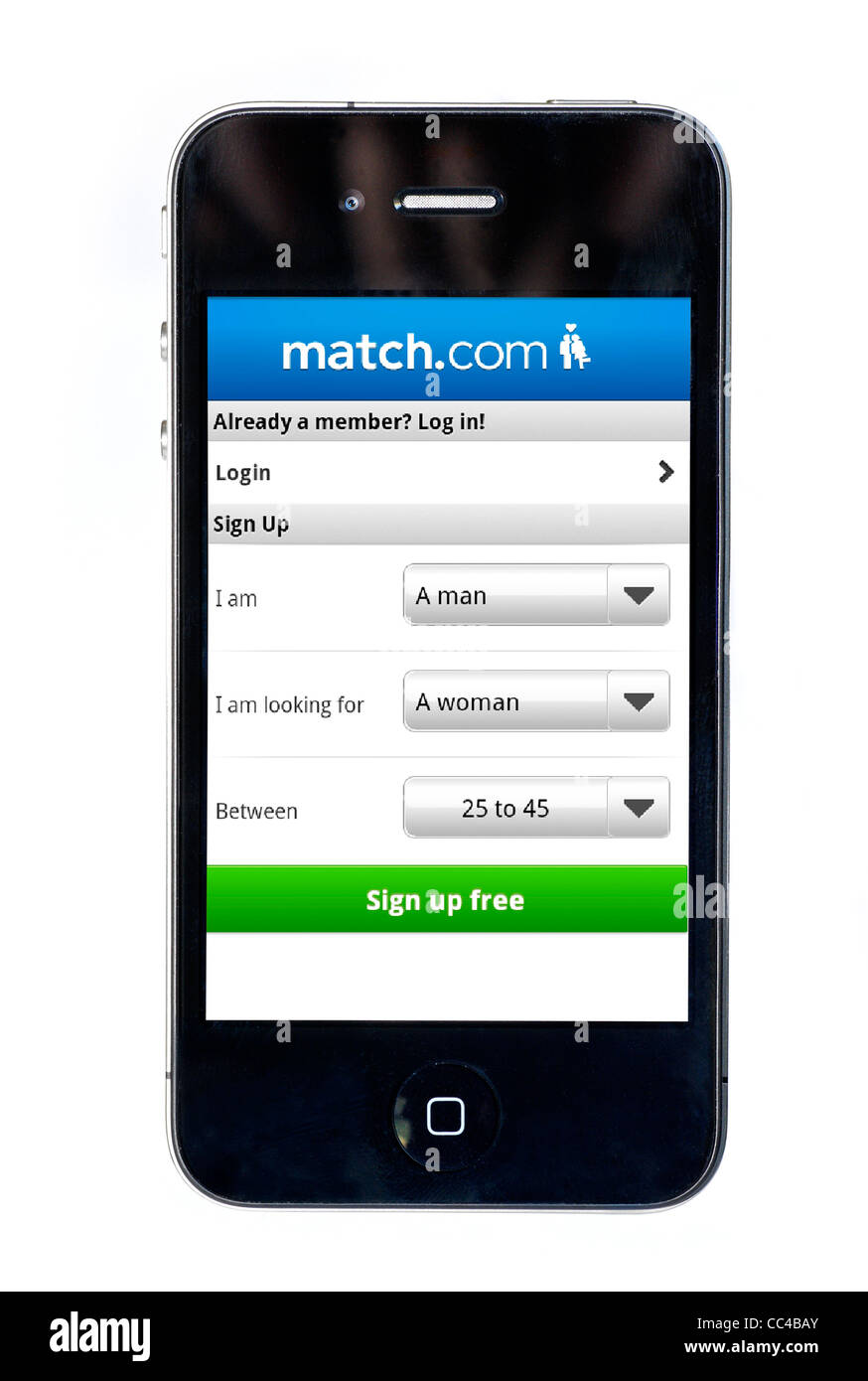 La match.com online dating app en un Apple iPhone 4 smartphone Foto de stock