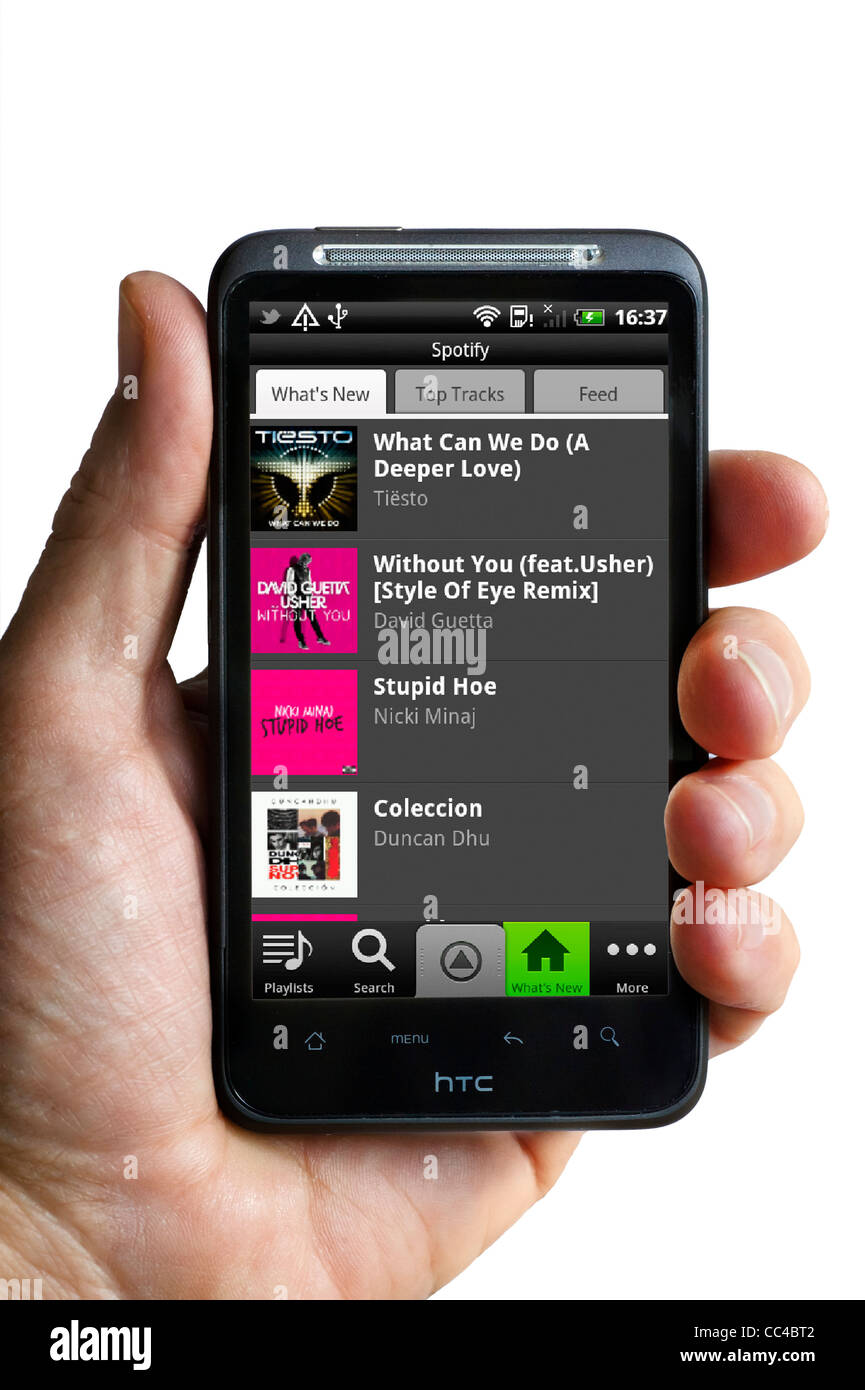 El sitio de música en Internet Spotify en un smartphone HTC Foto de stock