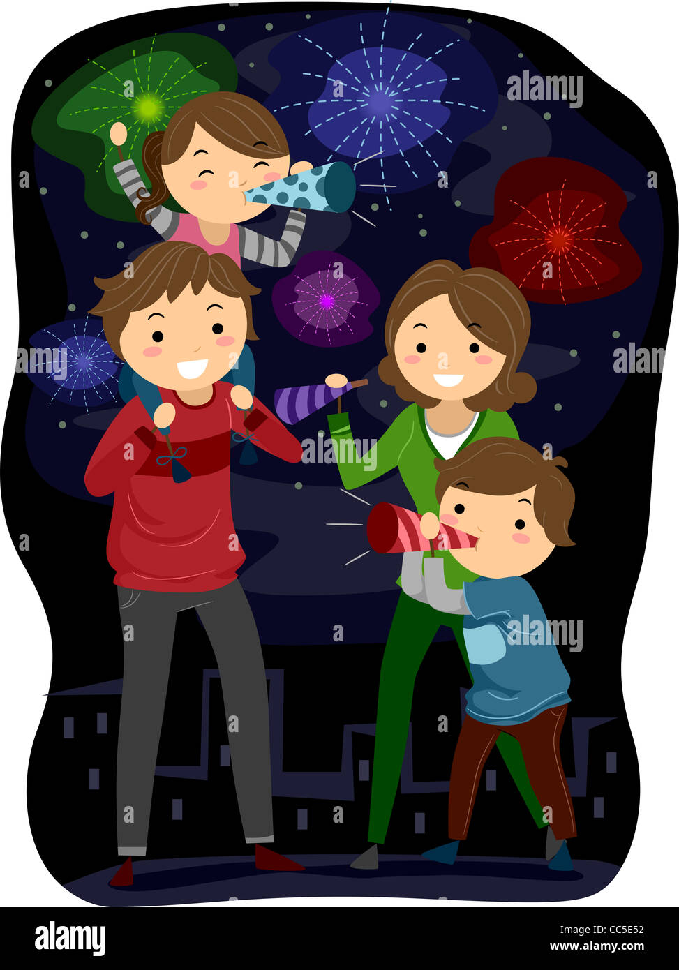 Ilustración de una familia celebrando la llegada del Año Nuevo Fotografía  de stock - Alamy