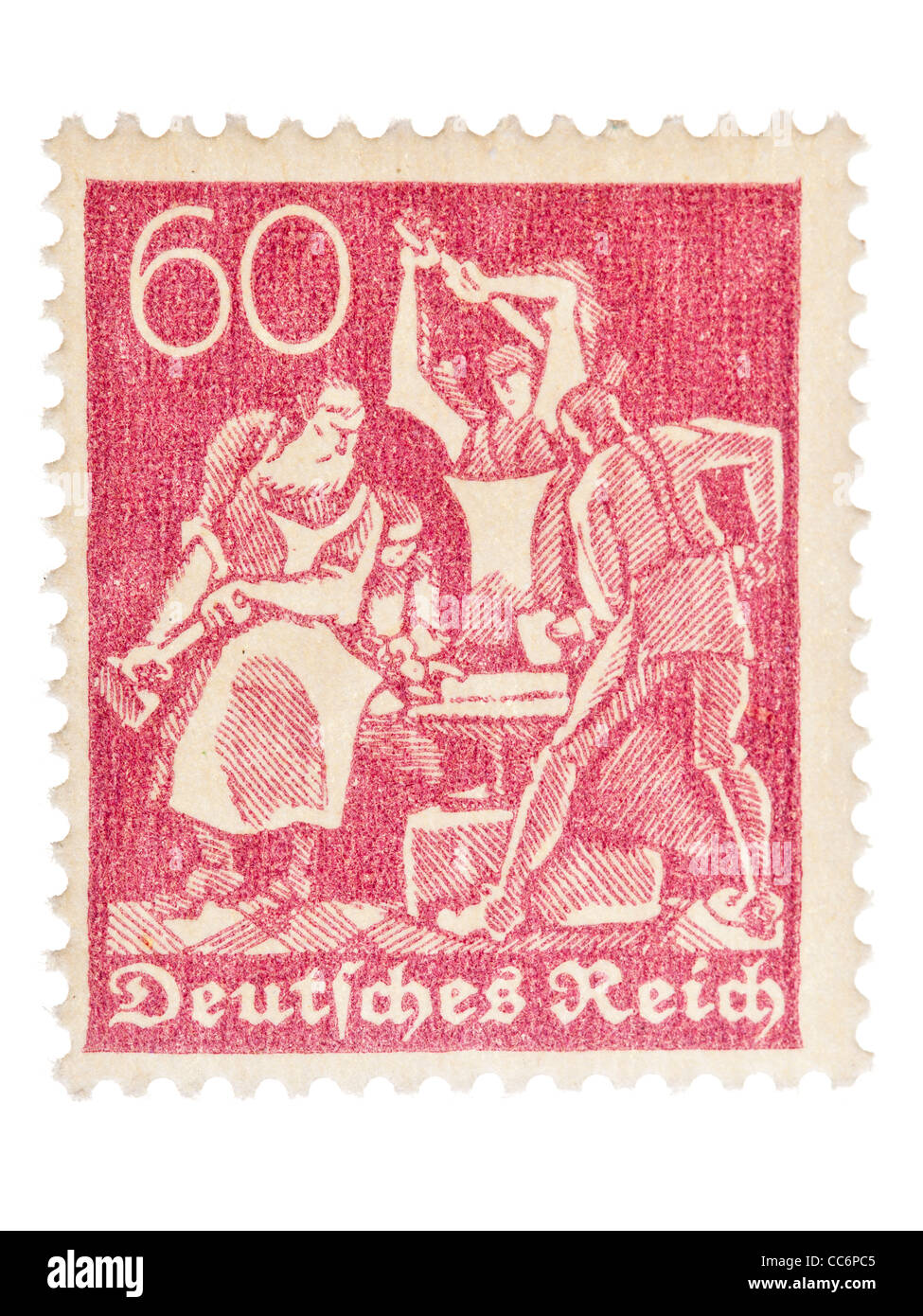 Sello: Reich Alemán, herrero trabajadores, 1921, 60 pfennig, Mint Condition Foto de stock