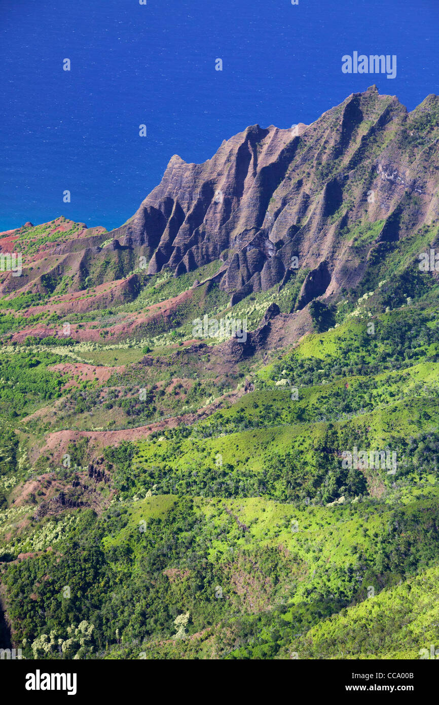 Antena de Costa Na Pali y el Valle Kalalau, Kauai, Hawai. Foto de stock