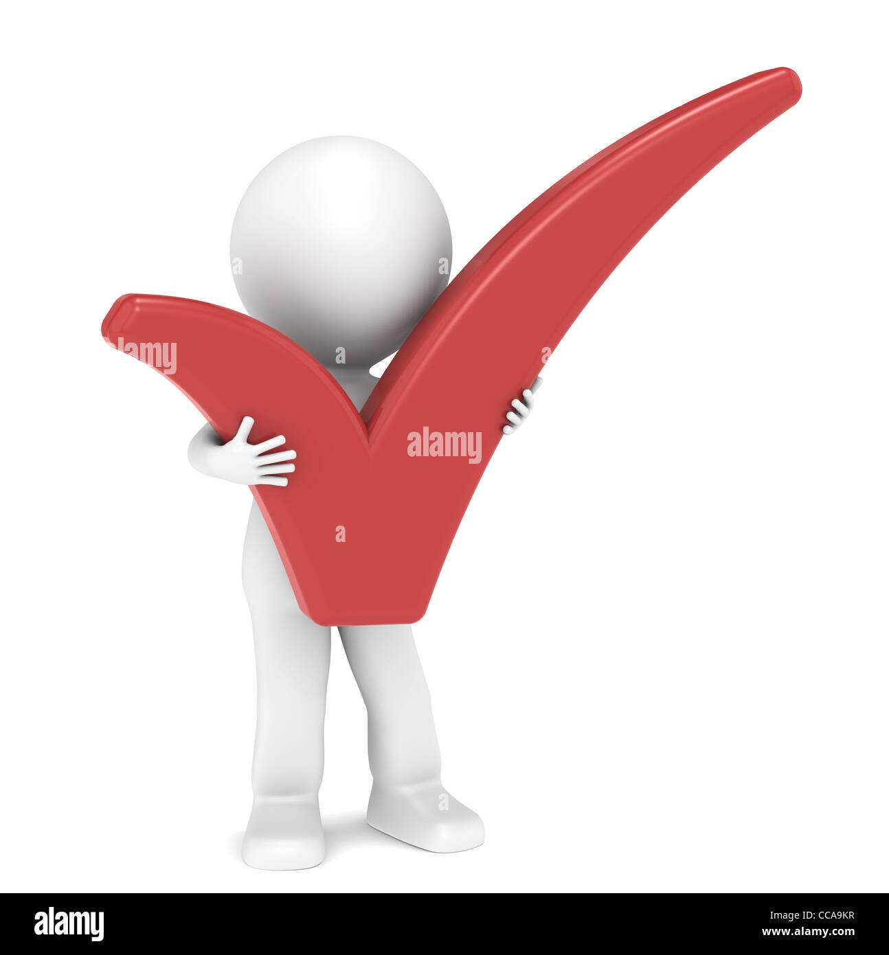 3D poco carácter humano sosteniendo una marca roja Foto de stock