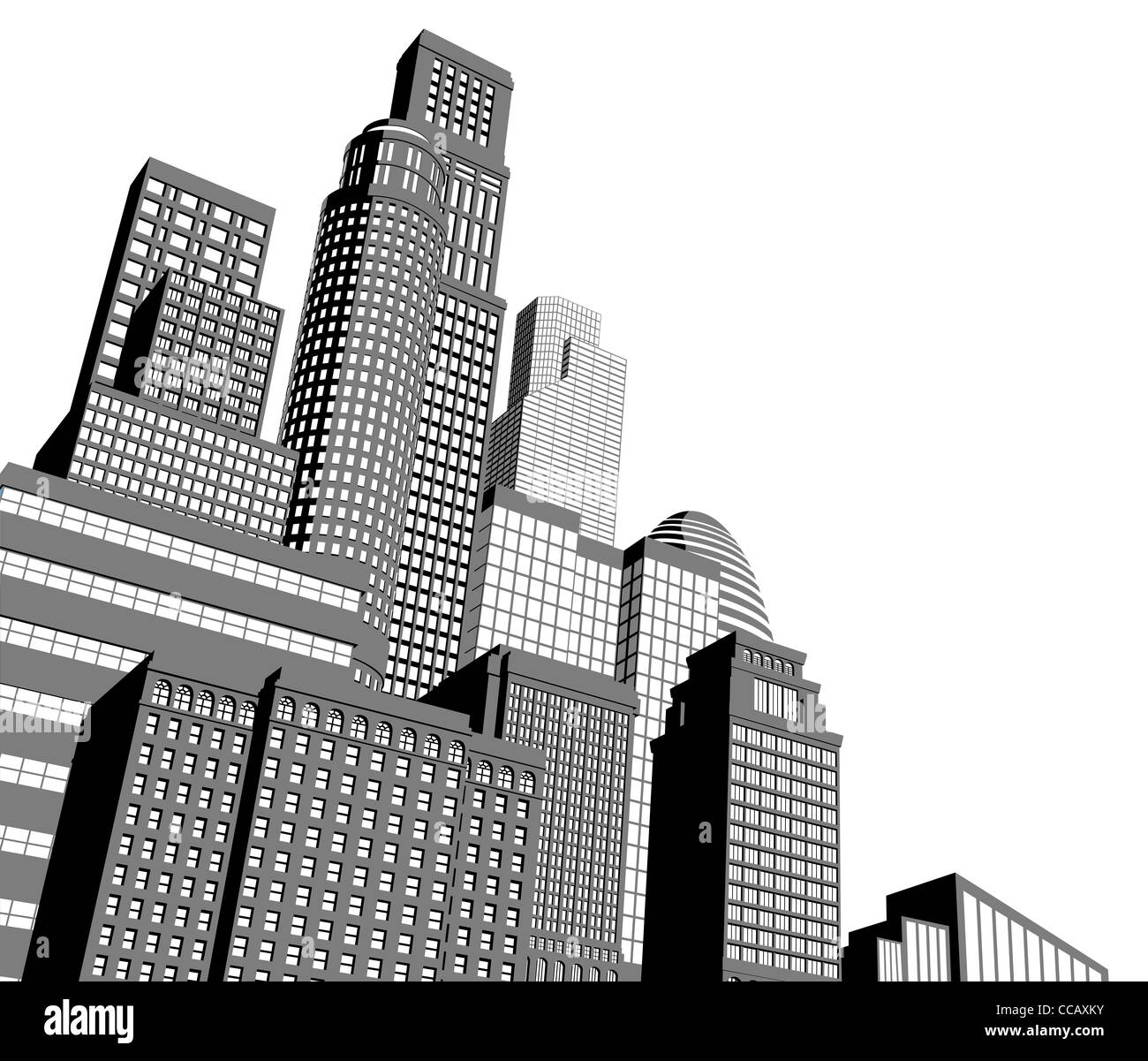 Monocromo gris y blanco y negro con la ilustración de la ciudad perspectiva impresionante Foto de stock
