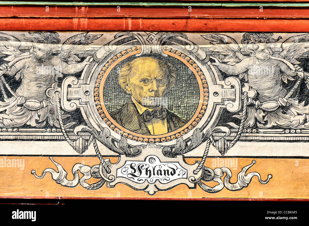Retrato de Ludwig Uhland en la fachada del ayuntamiento de Tubinga, "Fassade Portraet Tuebinger Rathaus" Foto de stock