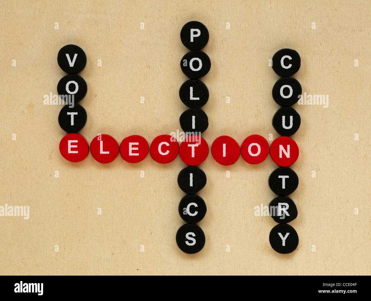 Las elecciones concepción textos en los crucigramas. Foto de stock