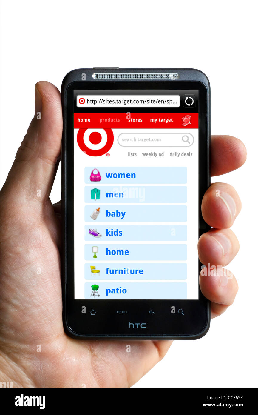 Compras en línea en blanco con un smartphone HTC Foto de stock