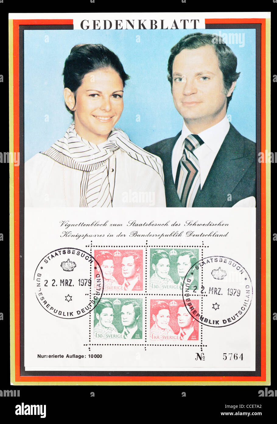 Página conmemorativa de la visita de estado de la pareja real de Suecia a Alemania 22 de marzo de 1979 Foto de stock