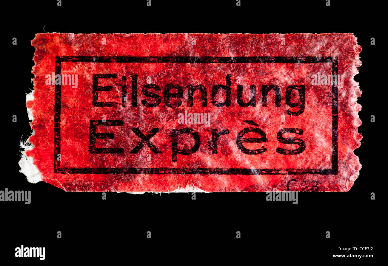Sello de entrega express, 'Eilsendung', 'Exprès', Alemania, Francia Foto de stock