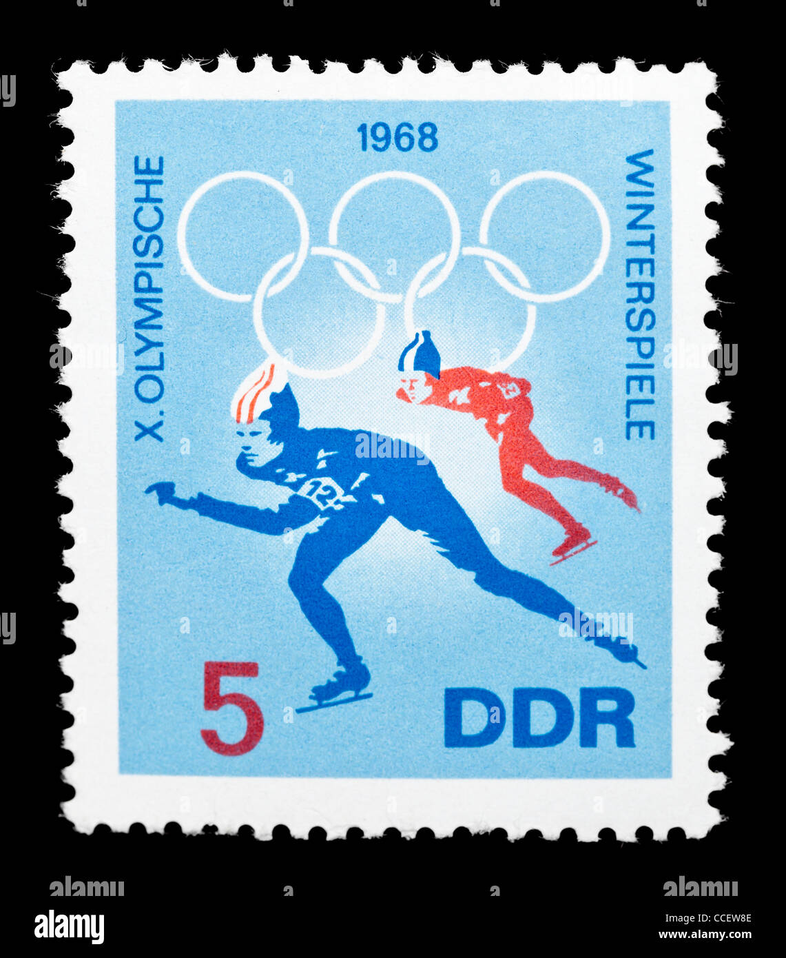 Sello: X. Juegos Olímpicos de Invierno de 1968, DDR, Mint Condition Foto de stock