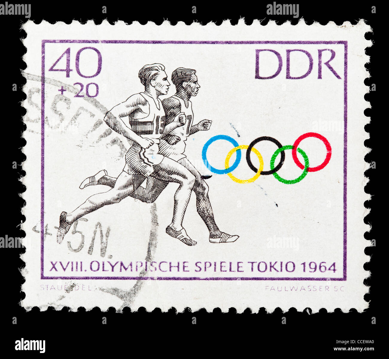 Sello: XVIII. Los Juegos Olímpicos de 1964, DDR, estampado Foto de stock