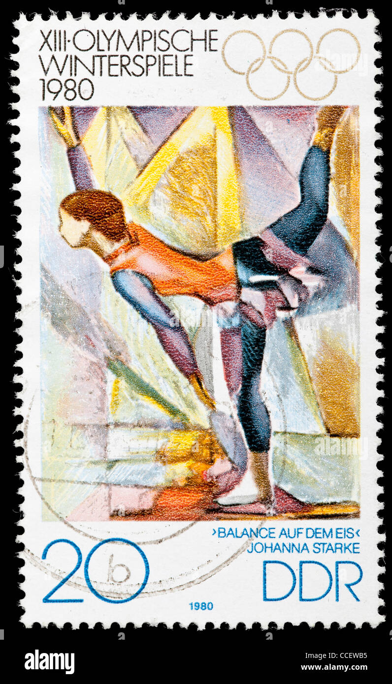 Sello: XIII. Juegos Olímpicos de Invierno de 1980, DDR, estampado Foto de stock