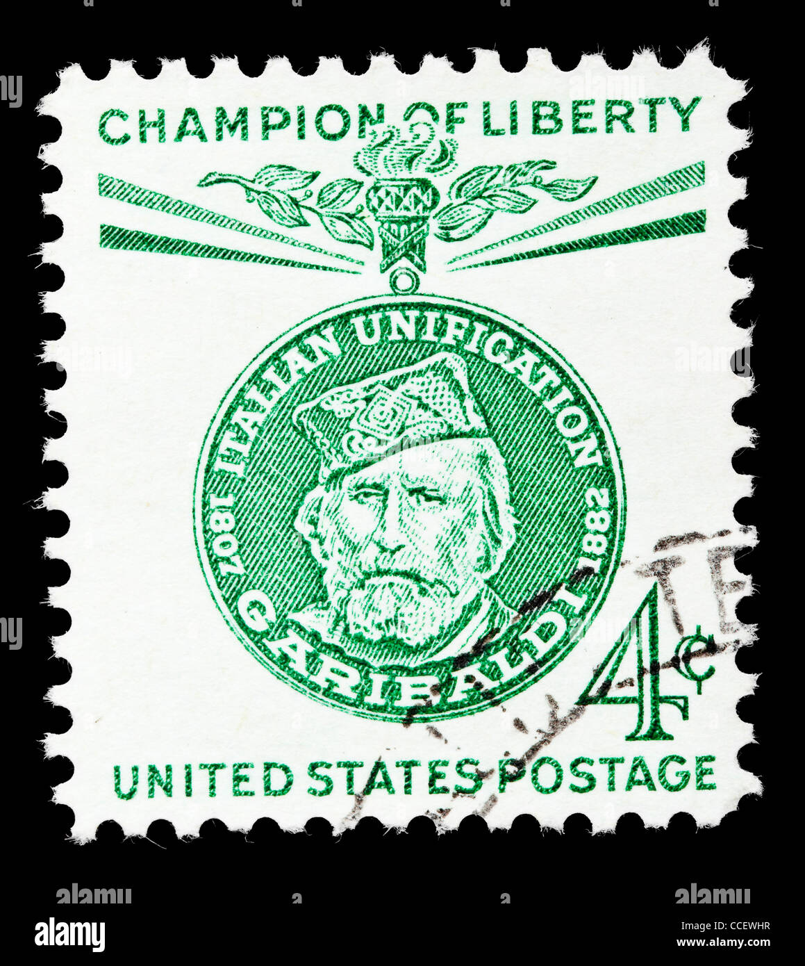 Sello: Estados Unidos franqueo, campeón de la libertad Giuseppe Garibaldi, el 4% de 1960, estampado Foto de stock