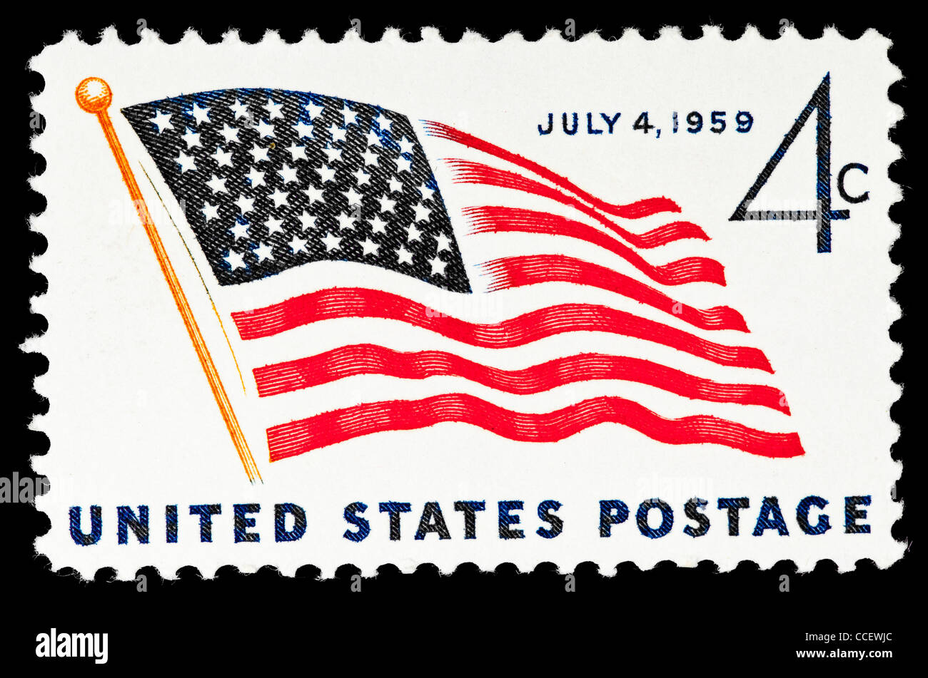 Sello: Estados Unidos, bandera, 4 de julio de 1959, el 4%, Mint Condition Foto de stock
