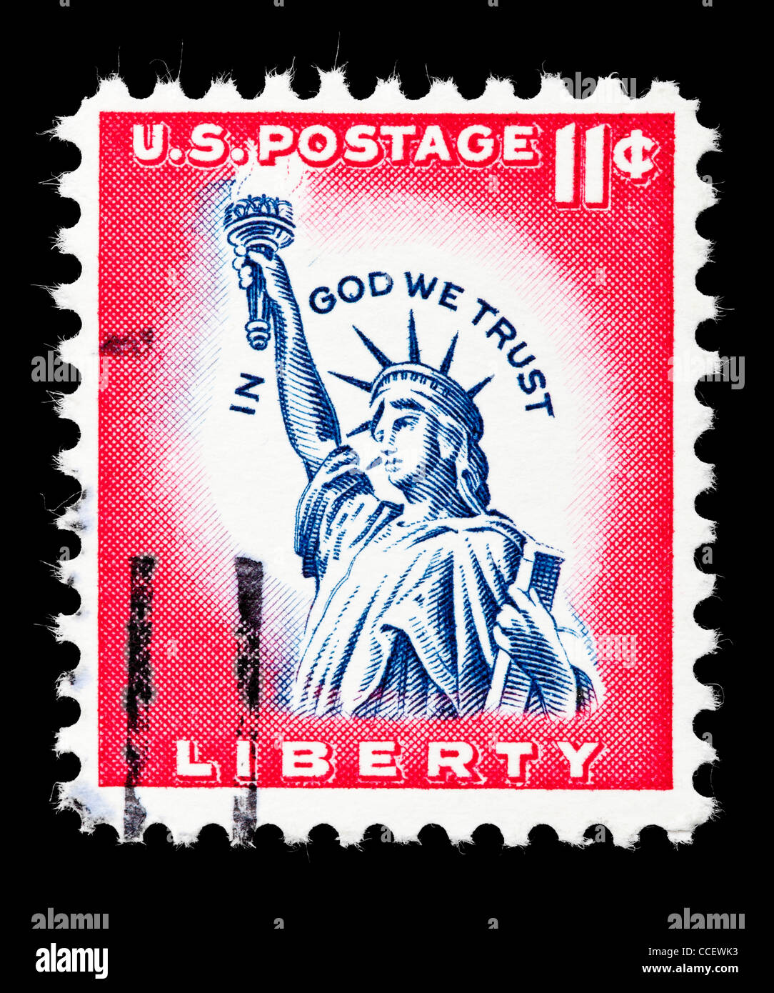 Sello: Postales de los Estados Unidos, la Estatua de la Libertad, el 11% de 1961, estampado Foto de stock