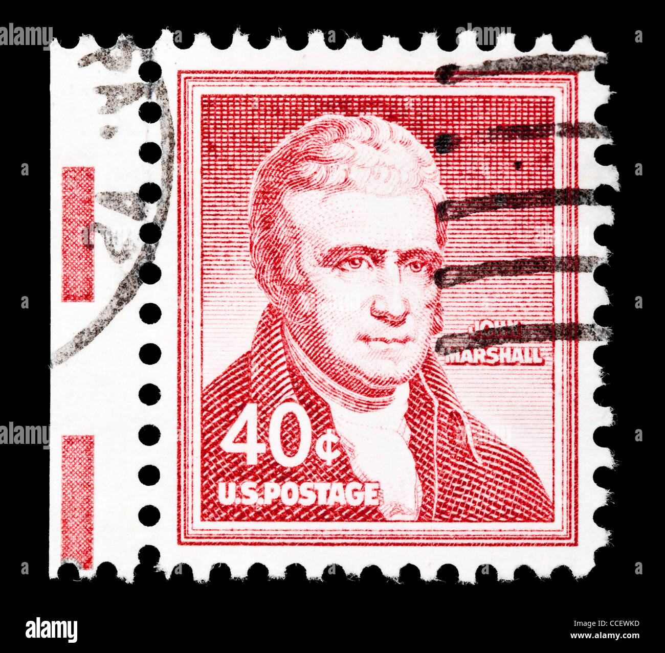 Sello: Postales de los Estados Unidos, John Marshall, el 40% de 1955, estampado Foto de stock