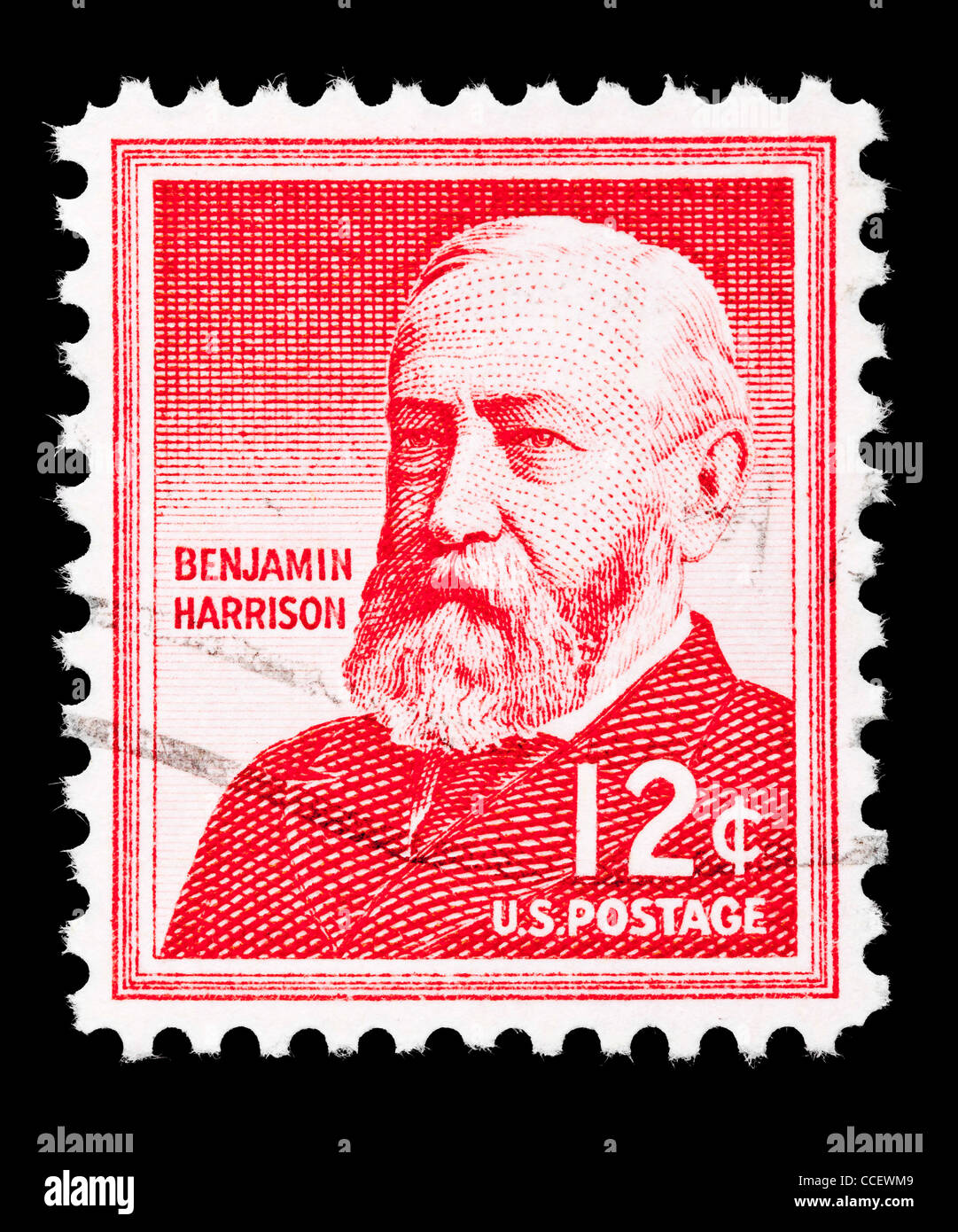 Sello de franqueo: Estados Unidos, Benjamin Harrison, el 12% de 1959, estampado Foto de stock
