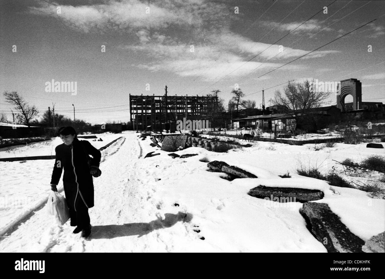 La gente vive en los contenedores, después de 23 años. Asia, Armenia, Gyumri, 06.03.2011: de Gyumri (ex Leninakan) sufridos por el terremoto de diciembre 7, 1988. El epicentro del terremoto fue en la ciudad de Spitak, matando a 25.000 personas. En Gyumri más de 20.000 apartamentos y casas privadas fueron arruinadas y Foto de stock