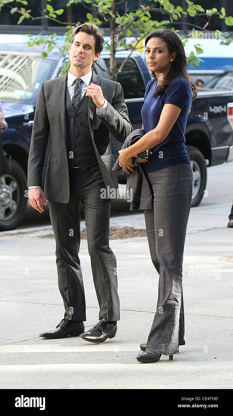 Matthew Bomer y Marsha Thomason están en el lugar el rodaje de la tercera  temporada de la serie de televisión de USA Network 'White Collar'. La  Ciudad de Nueva York, EE.UU. -