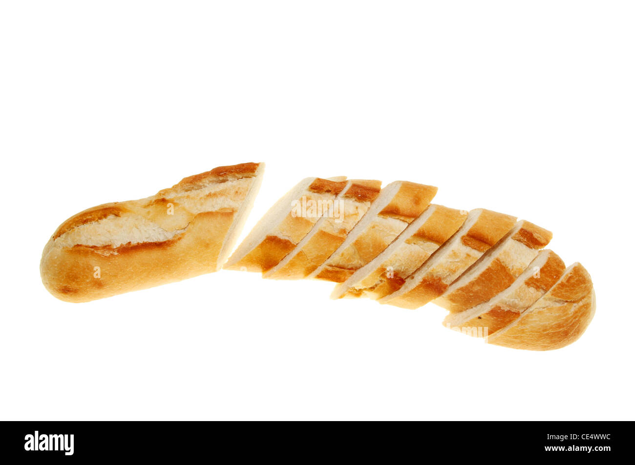 Rodajas de pan de baguette pan aislado en blanco Foto de stock