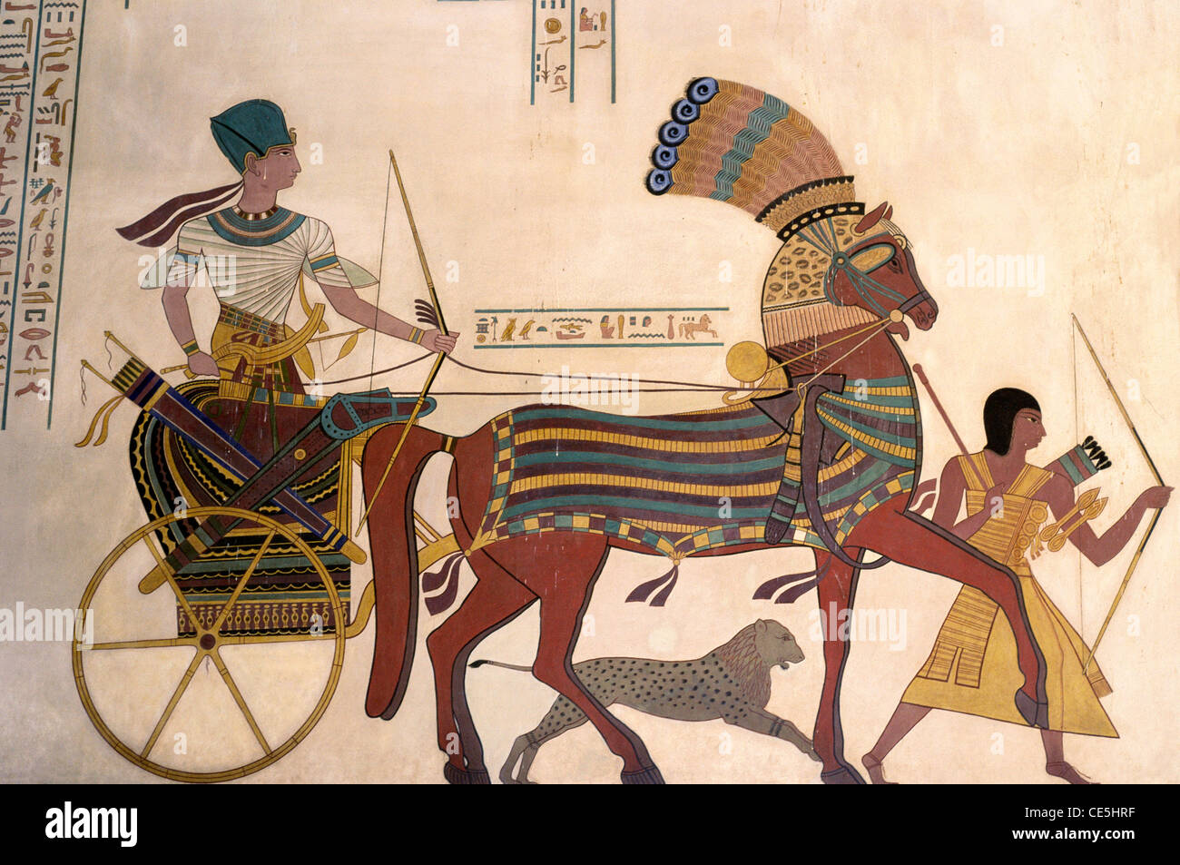 Rameses III regresando de la campaña triunfante contra africanos, Albert Hall, Museo, Jaipur, Rajasthan, India, Asia Foto de stock