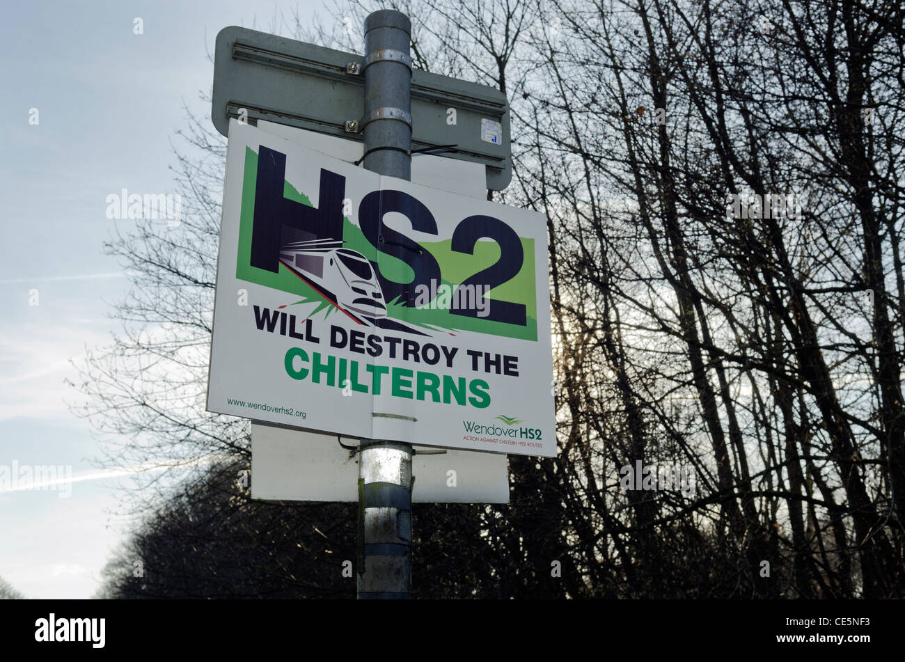 Un camino campaña anti HS2 en signo de protesta Wendover Bucks Foto de stock