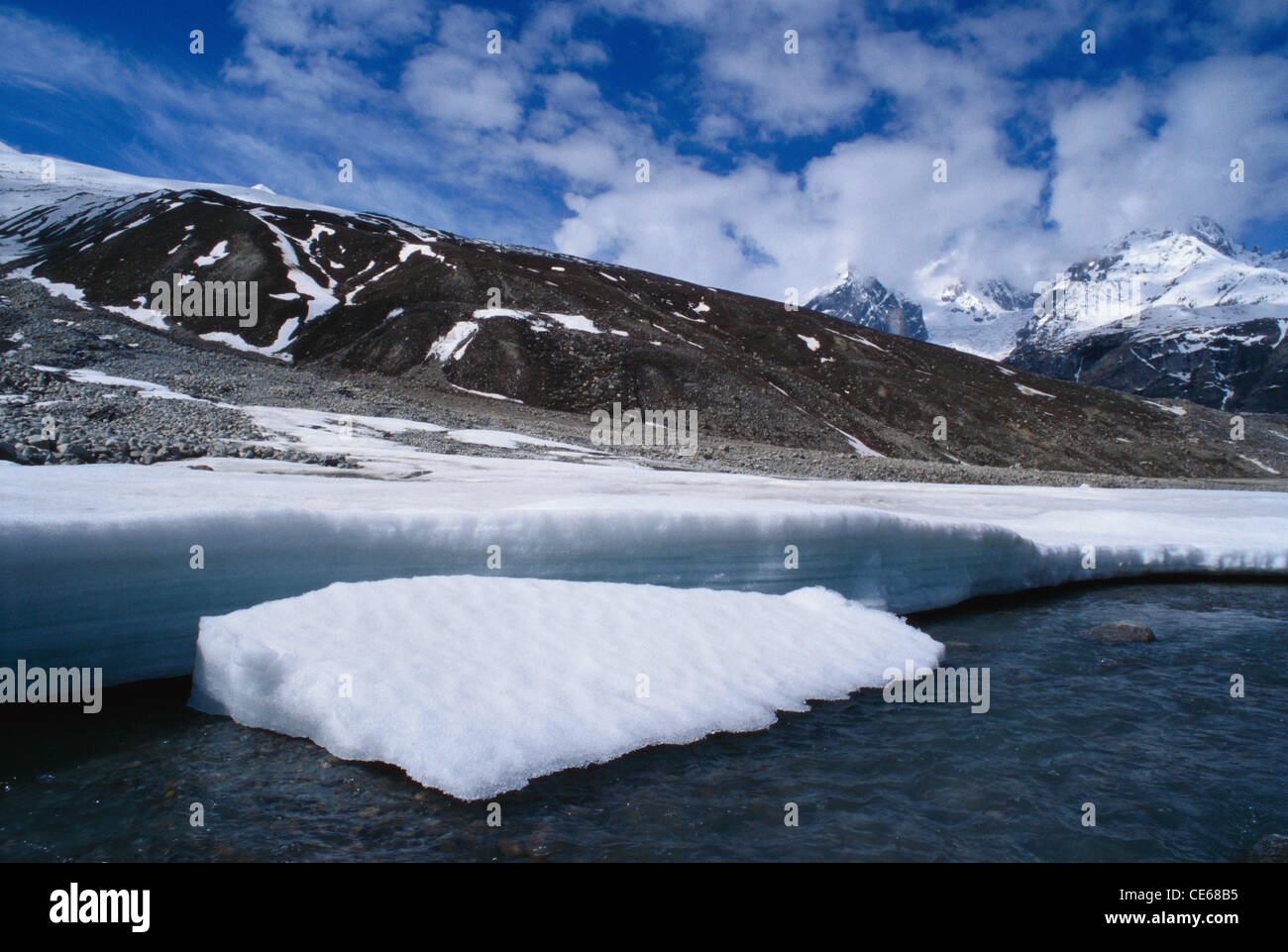 Nieve valle Chandra ; hielo; distrito de Lahul y Spiti ; Himachal Pradesh ; India ; Asia Foto de stock