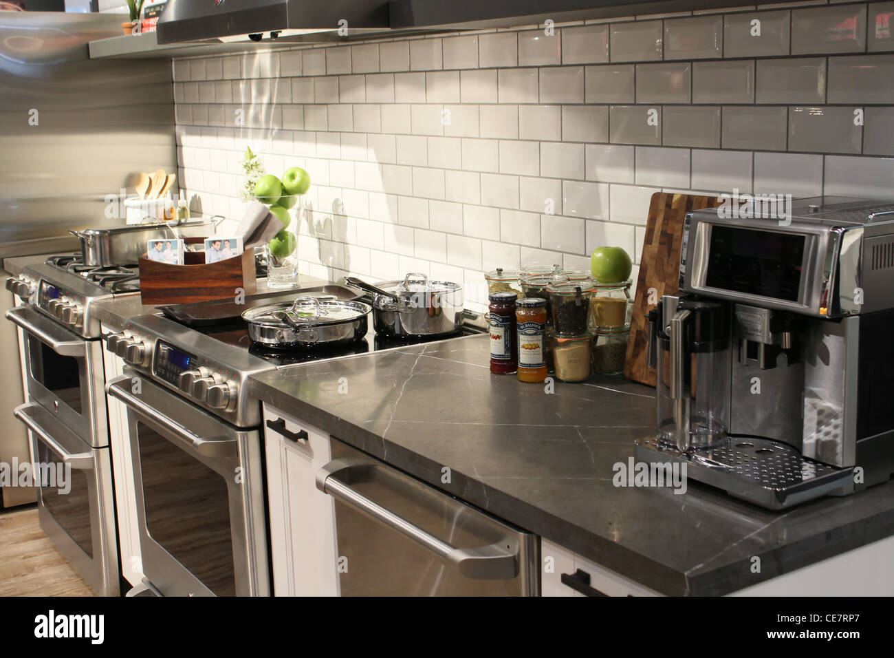 Moderna cocina de acero inoxidable de lujo aparato Foto de stock