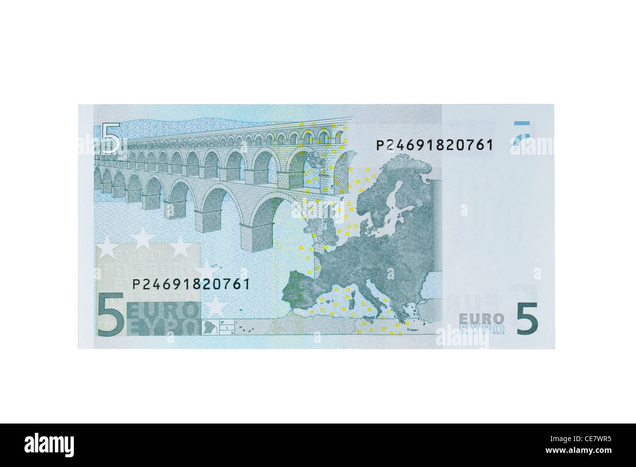 Billete de cinco euros sobre un fondo blanco Fotografía de stock - Alamy