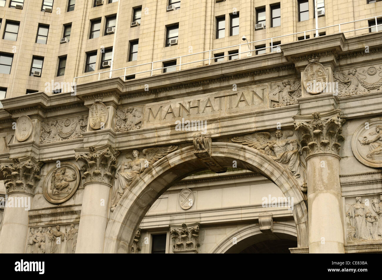Detalle del edificio municipal de Manhattan, Ciudad de Nueva York. Foto de stock
