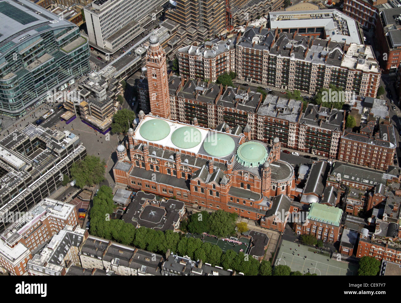 Imagen aérea de la catedral de Westminster, Londres Foto de stock