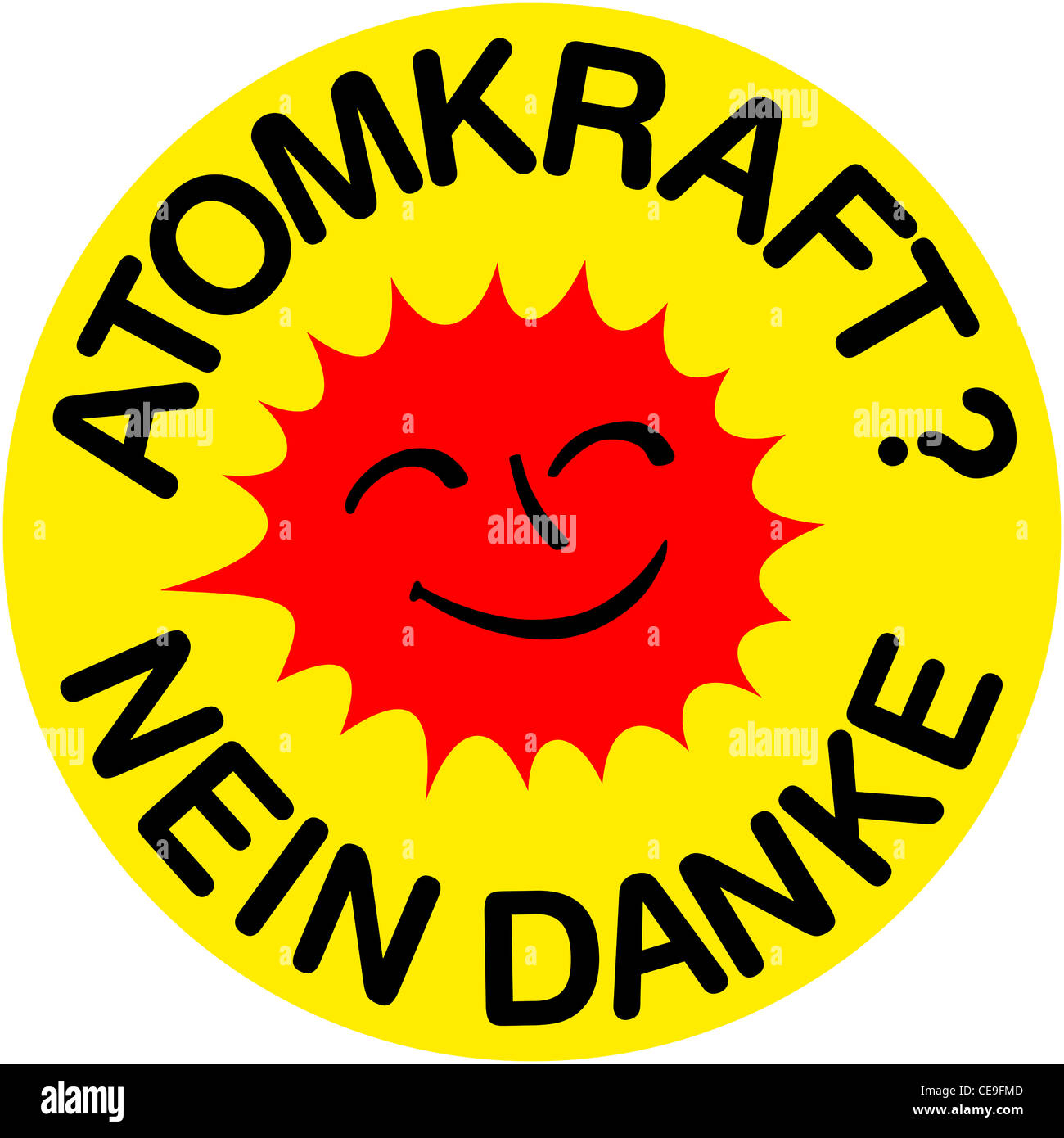 Logotipo del movimiento contra la energía nuclear contra el uso civil de la energía nuclear. Foto de stock