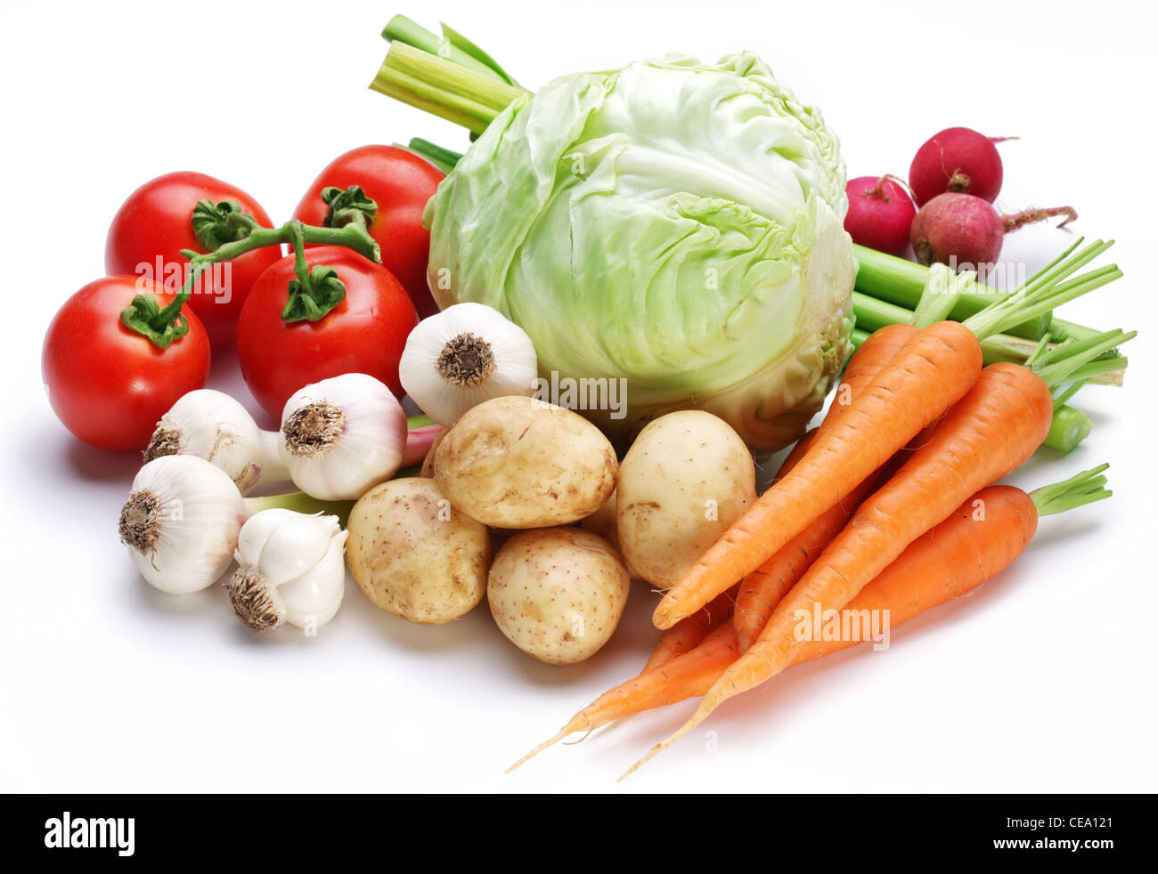 Verduras sobre fondo blanco. Foto de stock