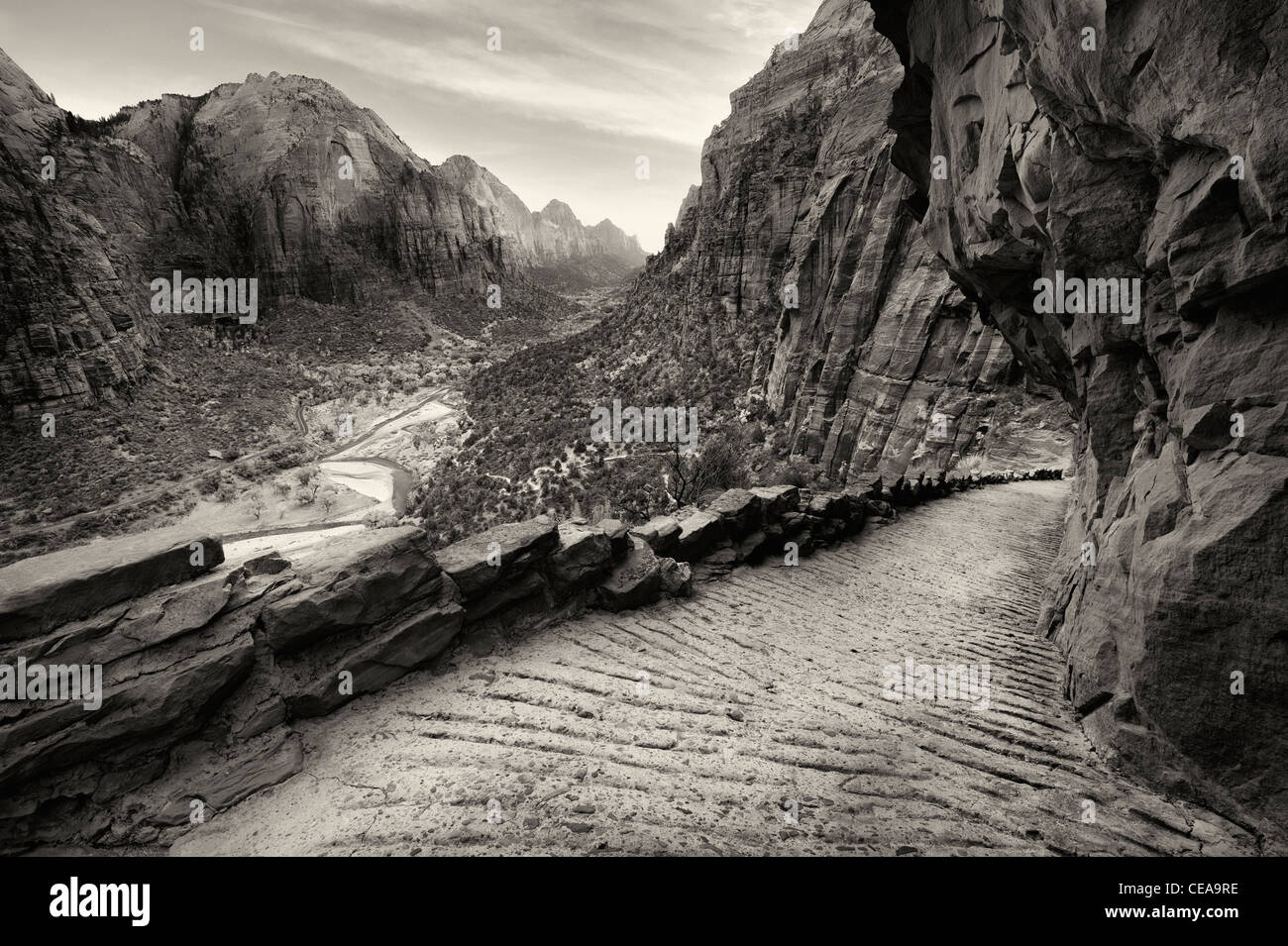 Angel's Landing Trail y vista del valle de Zion. Parque Nacional de Zion, Utah Foto de stock