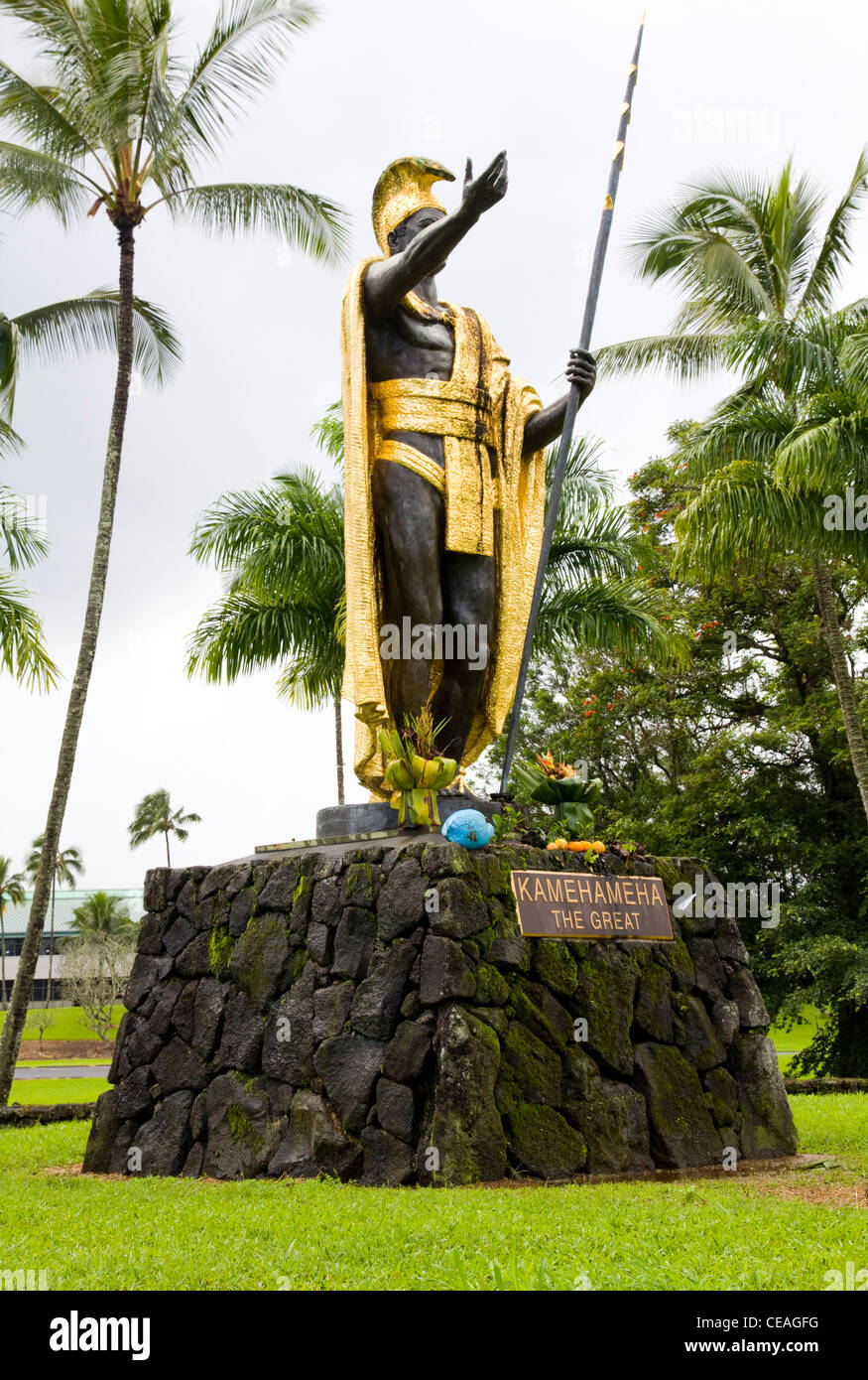 Estatua del gran rey Kamehameha hawaiano, Hilo, Big Island, Hawai Foto de stock