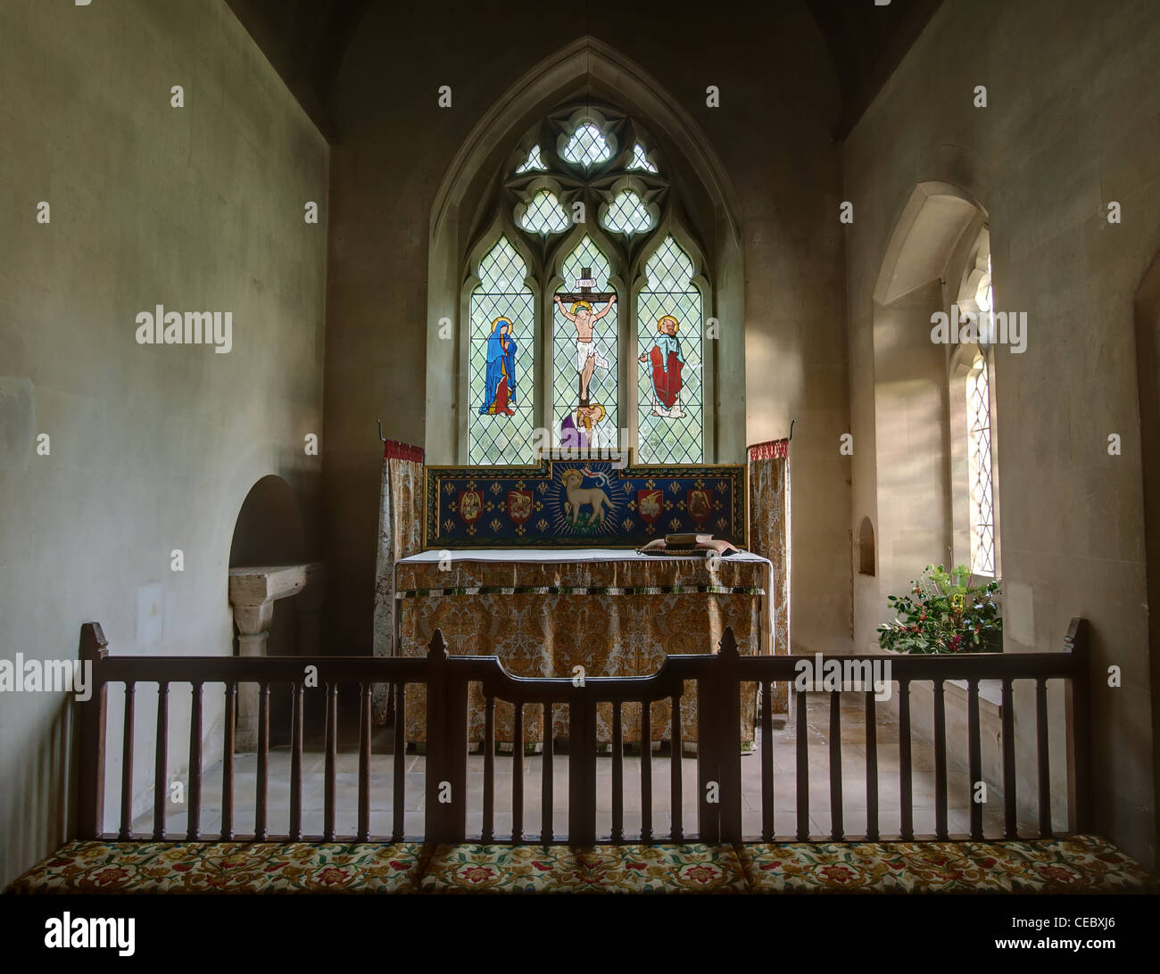 Iglesia Santa Cruz Daglingworth, Cotswolds, Gloucesterhire, Inglaterra, interior Foto de stock