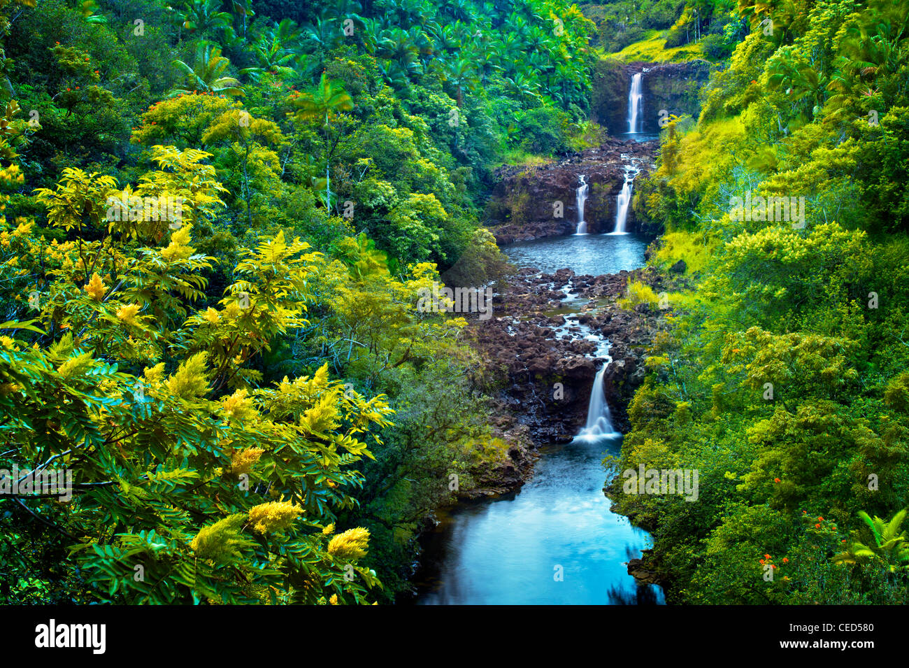 UmaUma Falls. Hawai, la Isla Grande. Foto de stock