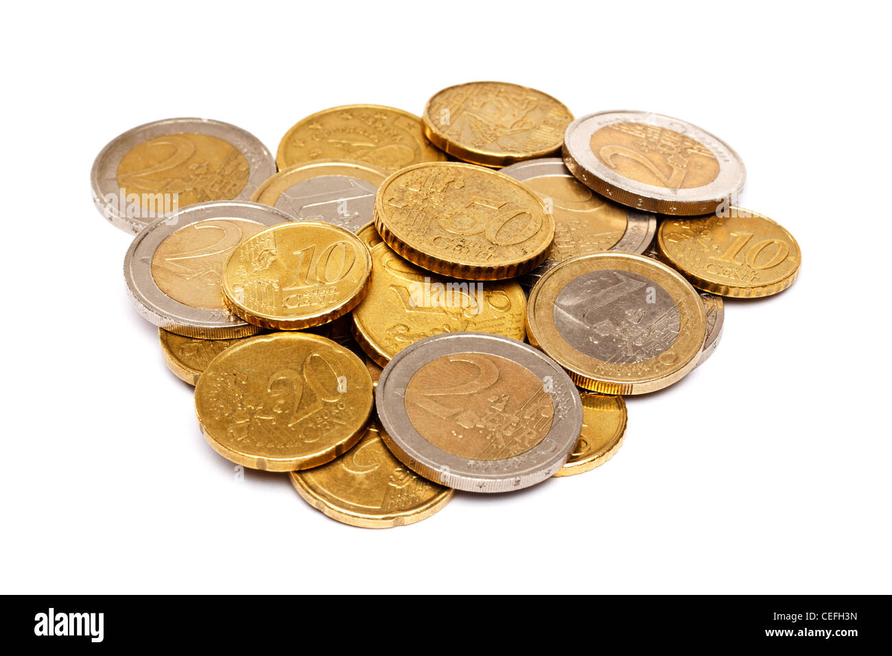 Montón de monedas de euro Foto de stock