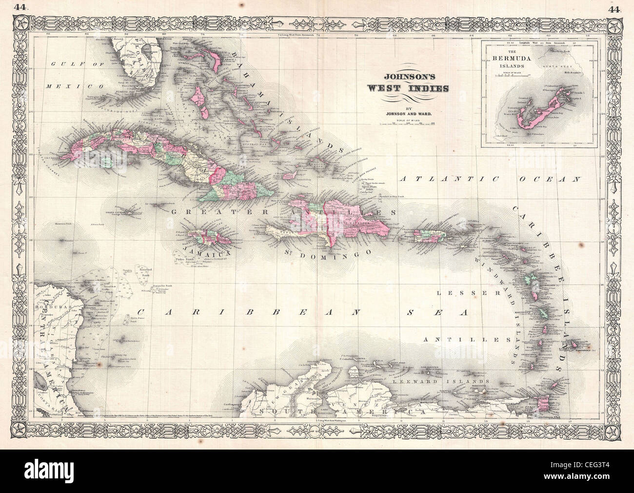 1864 Johnson Mapa de las Antillas y el Caribe Fotografía de stock Alamy